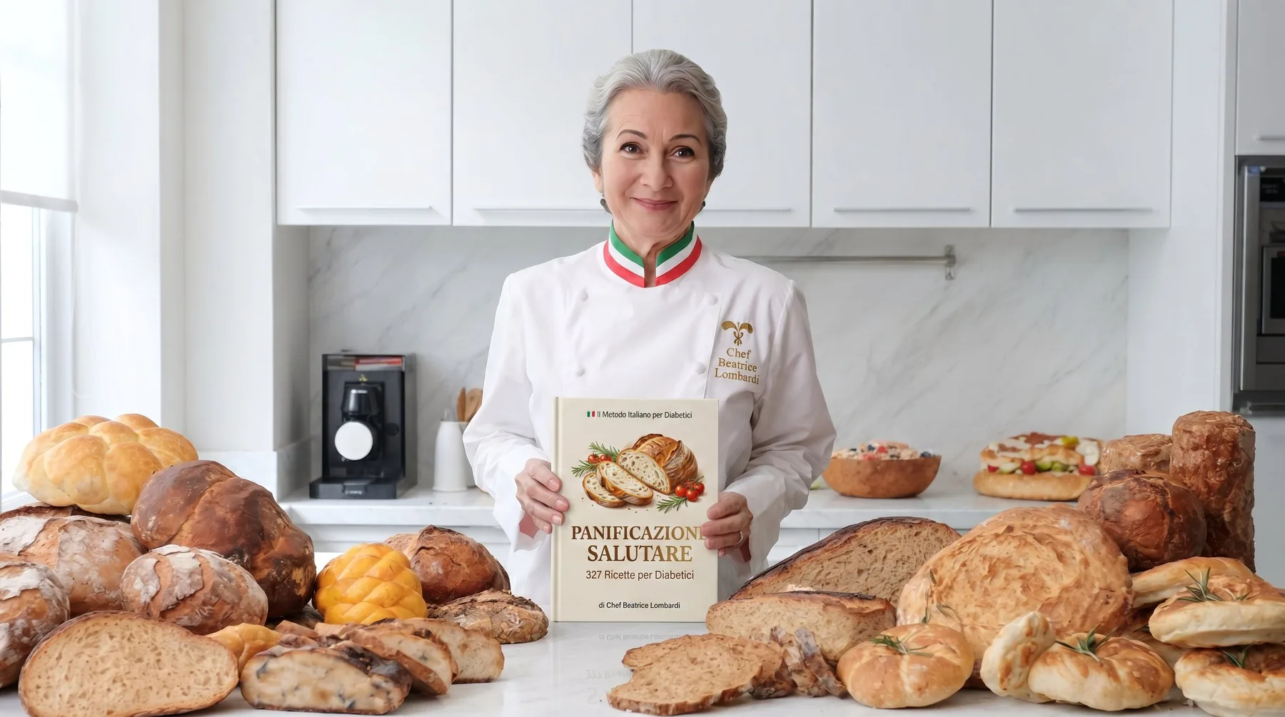 Chef com o livro do Metodo Italiano per Diabetici